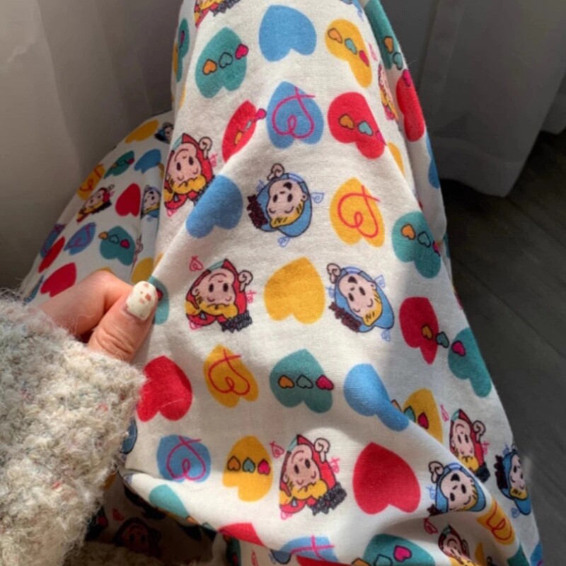 2024春夏新品绵绸原田治宽松睡裤女款ins风冰丝家居裤女长裤遛