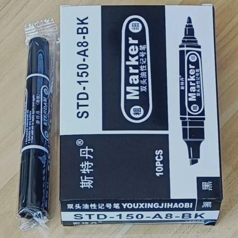 斯特丹大双头记号笔油性防水擦不掉色圆头方头红蓝色黑色小勾线笔图片