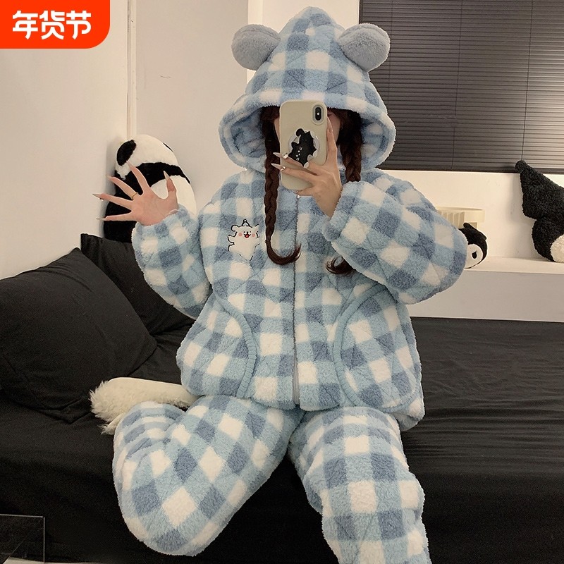 睡衣女冬季珊瑚绒加厚加绒三层夹棉袄冬天女生家居服套装外出薄款,女士内衣/男士内衣/家居服,睡衣/家居服套装,淘宝优惠券,粉丝福利购,淘宝优惠卷