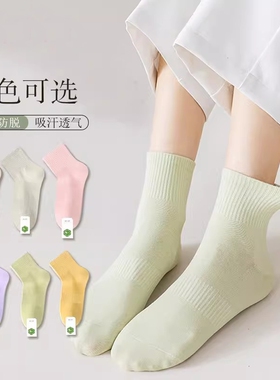 芬腾可安袜子女春秋款中筒袜防臭黑白色运动棉袜多巴胺色系短袜