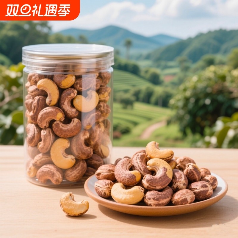 新货带皮腰果500g罐装原味盐焗虎皮腰果仁休闲炒货零食袋装批发