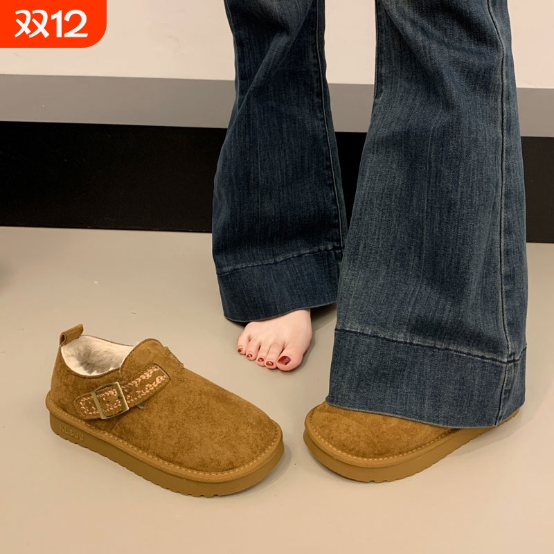 厚底毛毛勃肯鞋女冬季2025新款加绒加厚保暖棉鞋一脚蹬雪地靴休闲