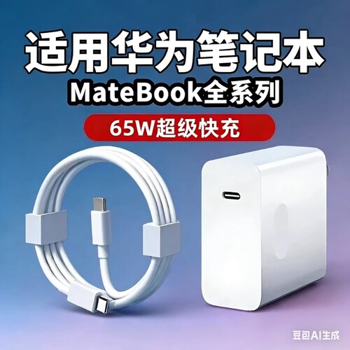 适用华为笔记本65W充电器头超级快充matebookXs/E/13/15/16/XPro65W笔记本充电器数据线吃鸡游戏插头充电器