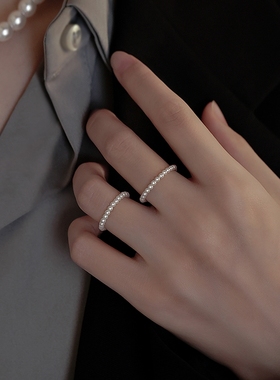 925纯银施家珍珠戒指叠戴素圈指环小众高级女轻奢串珠食指戒淡水