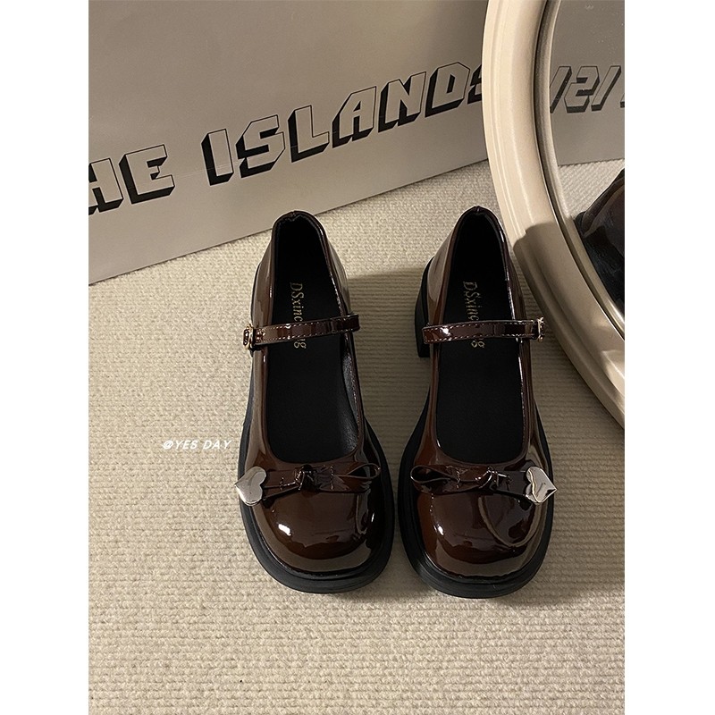 YesDay少女蝴蝶结圆头JK玛丽珍小皮鞋粗跟单鞋增高显瘦高跟鞋