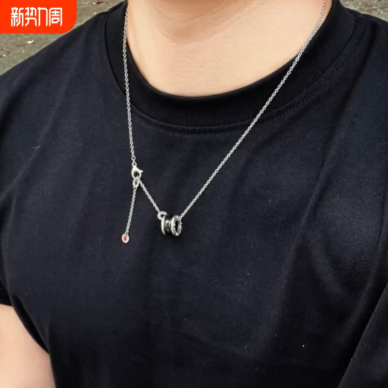 小蛮腰弹簧项链925银镀黑陶瓷小红人慈善款情侣锁骨链不掉色白金