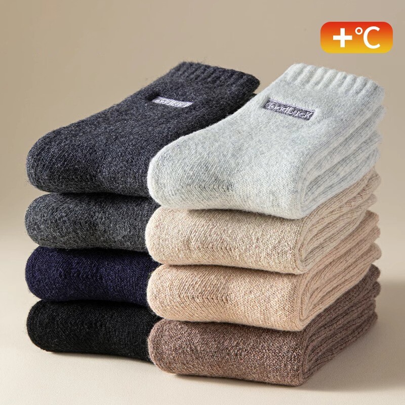 毛圈袜子男款秋冬季加绒加厚中筒袜冬天保暖毛巾袜男士地板袜黑色