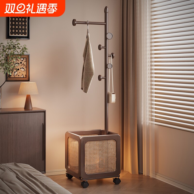实木衣帽架落地卧室家用2025新款挂衣服架子可移动衣架置物架客厅