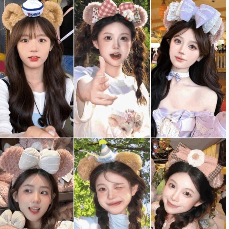 迪士尼毛绒发箍女2025年新款游乐园拍照发卡可爱甜美头箍洗脸头饰