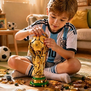 国际足联世界杯积木大力神杯43020足球奖杯男孩拼装玩具球迷礼物