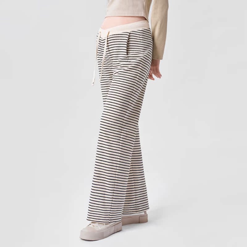 无托腹孕妇针织条纹阔腿裤