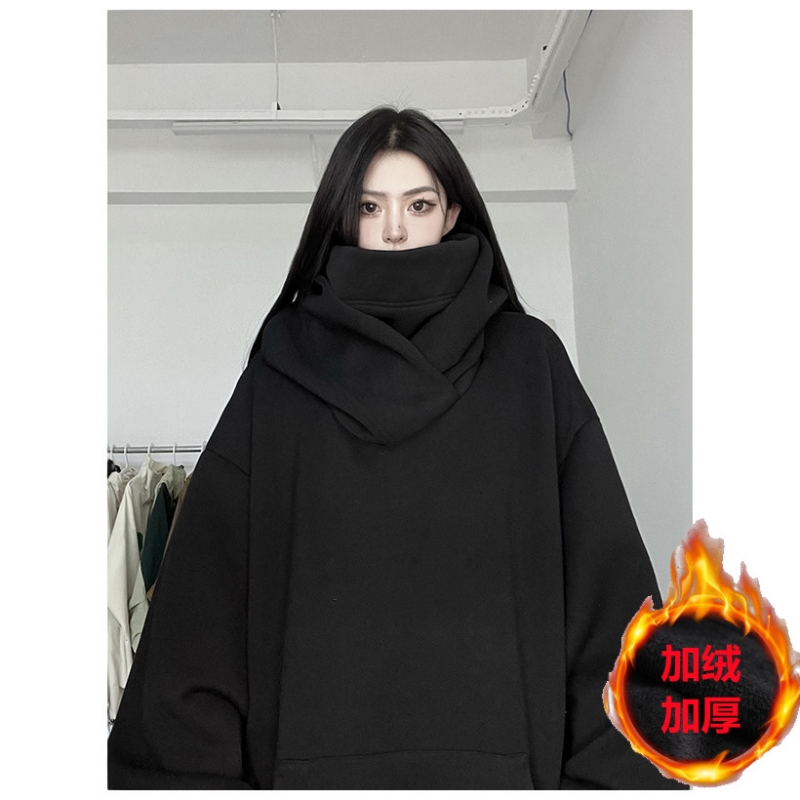 秋冬加绒社恐I人高领联盟澜卫衣情侣男女堆堆领野王运动帽衫外套