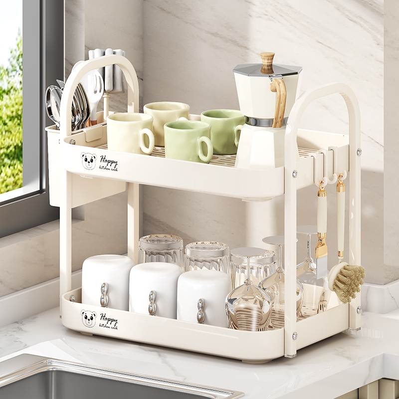 桌面双层置物架角架酒杯茶具咖啡杯沥水收纳架多功能收纳架杯子