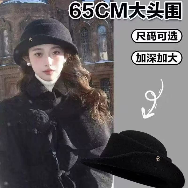 大头围法式赫本风留洋千金帽子女秋冬高级感卷边礼帽显脸小渔夫帽