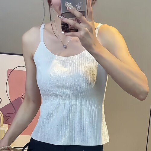 大码胖mm时尚风针织吊带设计感小众女性感外搭背心修身无袖上衣潮
