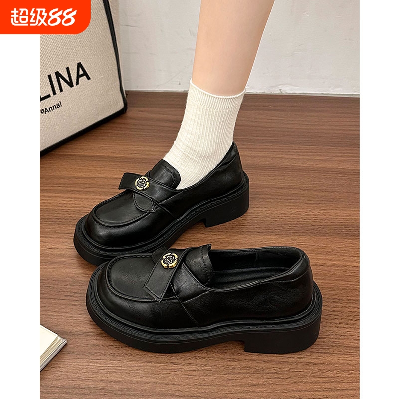 英伦风小皮鞋女配裙子2025秋季新款日系jk厚底山茶花复古乐福单鞋