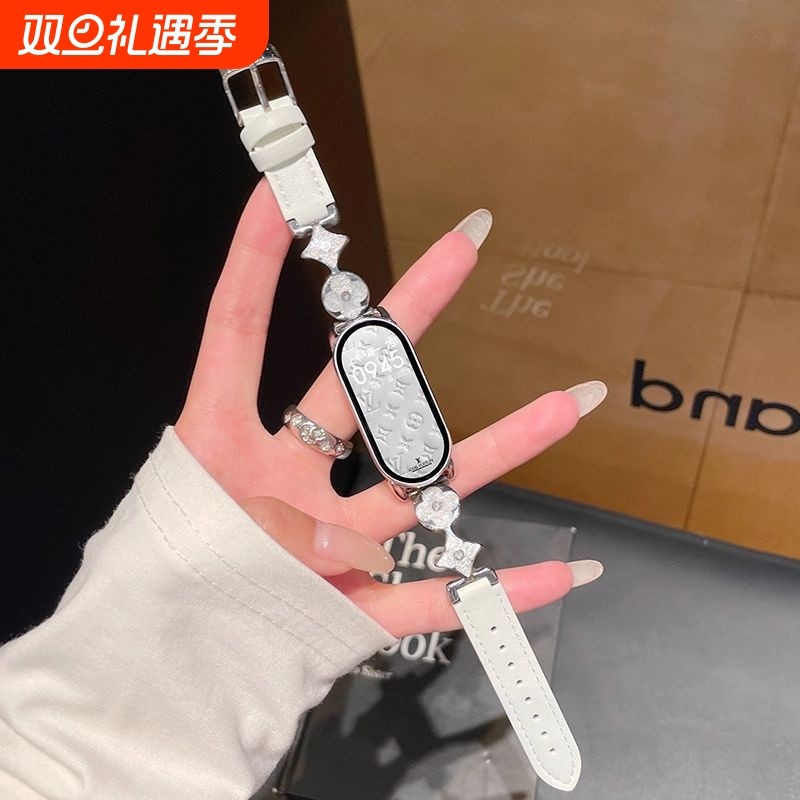 适用小米手环10表带8/9NFC高级感鎏金星芒四叶草拼接皮质陶瓷版智能运动配件高级秋冬