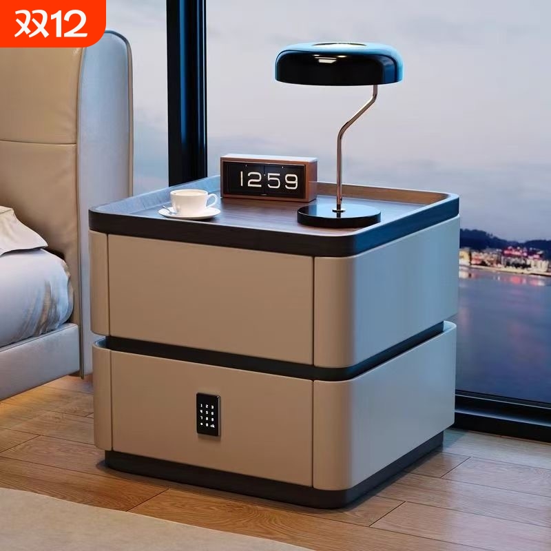 轻奢床头柜带锁现代家用卧室意式极简收纳柜高级感床边密码锁烤漆