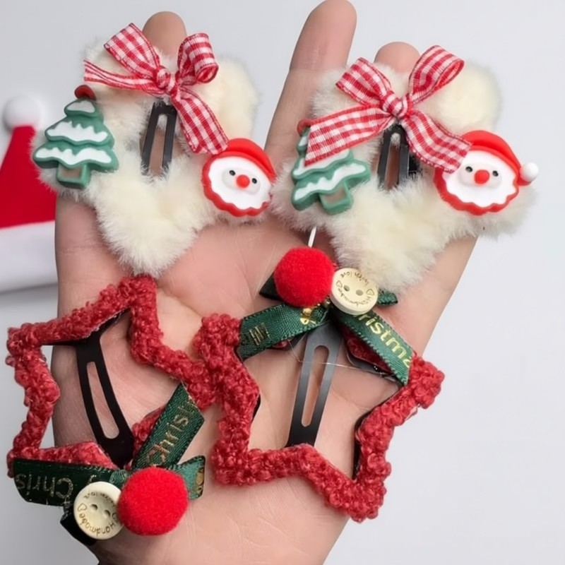 圣诞发饰头饰毛绒发夹女秋冬季侧边夹刘海夹2025新款发卡夹子节日