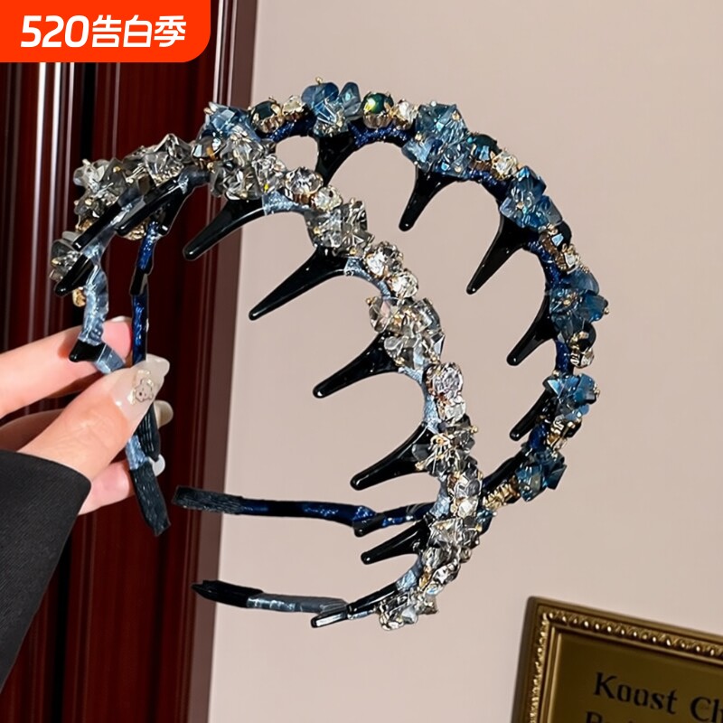 韩系精致轻奢水钻波浪发箍高级感带齿防滑高颅顶头箍发卡头饰女