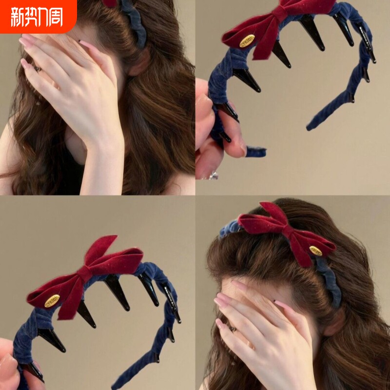 植绒高颅复古波浪蝴蝶结发箍气质高级防滑压发发卡头箍发饰头饰品