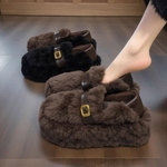 羊羔绒毛毛鞋女2025新款冬季皮带扣厚底加绒保暖孕妇豆豆棉鞋毛绒