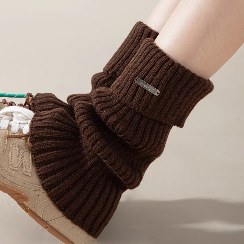 美拉德咖色金属标堆堆袜套女中筒袜子女秋冬加厚保暖小腿套长筒袜