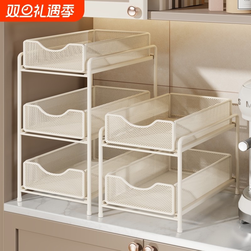 抽拉式杯子置物架餐桌上储物神器抽屉式厨房台面多层零食收纳架子