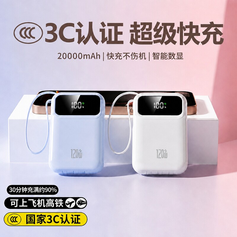 充电宝国标3C认证可上飞机2026新款超级快闪充大容量20000毫安自带线官方旗舰店正品超薄小巧便携式移动电源1