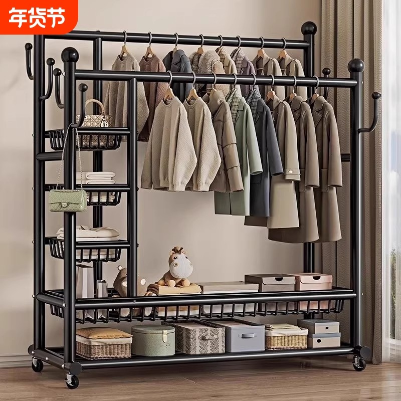 挂衣架落地卧室家用房间室内双杆可移动衣服架子衣帽架双层收纳,住宅家具,衣帽架,淘宝优惠券,粉丝福利购,淘宝优惠卷