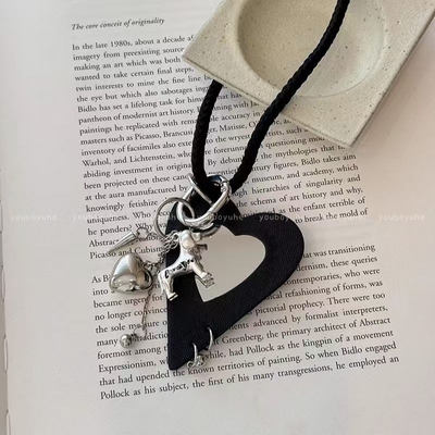 爱心小狗长款化妆镜项链编制女甜酷i毛衣卫衣链小众设计包挂配饰