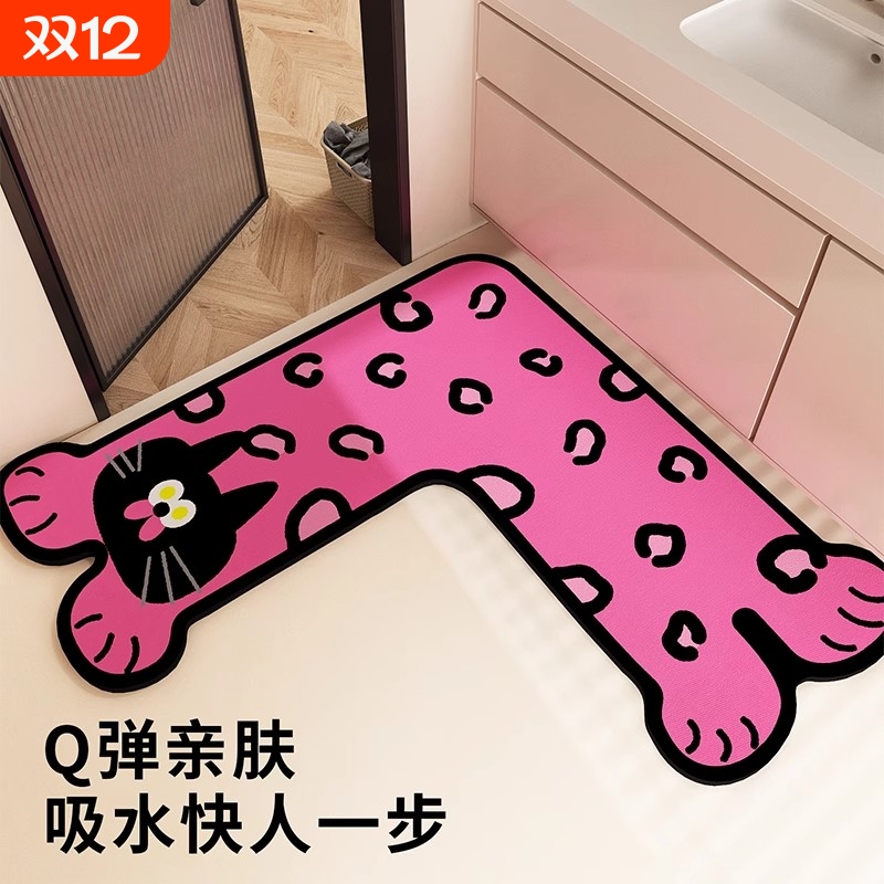 异形猫咪L型硅藻泥浴室地垫吸水卫生间厕所洗手间门口地毯防滑垫