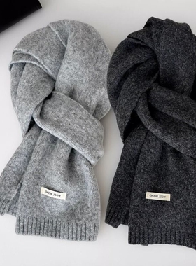 灰色围巾含羊毛高级感针织男女2025新款韩系冬季保暖学生围脖新年
