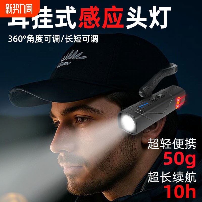 2025新款挂耳式头灯强光充电超亮夜钓鱼专用耳带式感应灯超长续航