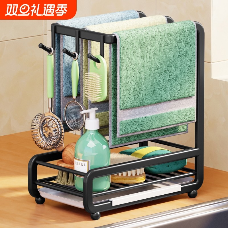 抹布架厨房用品免打孔多功能置物架毛巾洗碗布收纳沥水台面墙壁挂