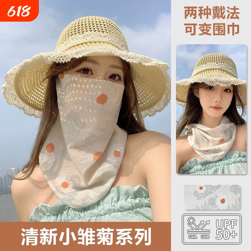 韩版甜美碎花防晒面罩女春夏骑行防紫外线遮阳面纱护颈脸基尼口罩