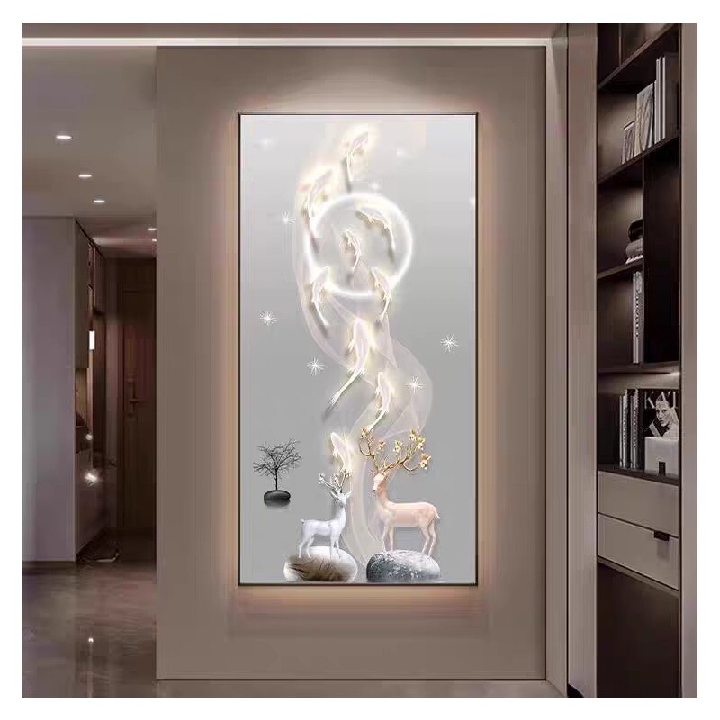 现代简约客厅走廊过道九鱼尽头挂画高端玄关装饰画晶瓷艺术发光