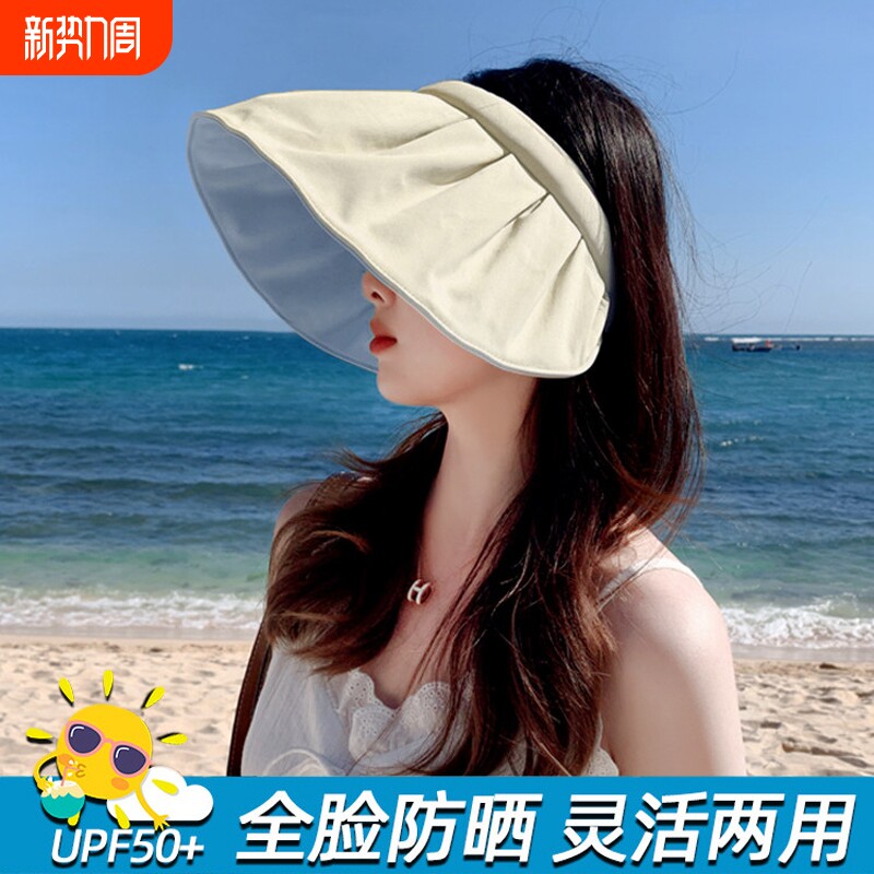 防晒帽女防紫外线大帽檐贝壳遮阳帽空顶帽子太阳帽遮脸可折叠夏天