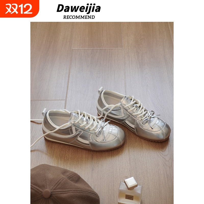 银色内增高休闲德训鞋女鞋子2025新款秋季百搭运动板鞋爆款阿甘鞋