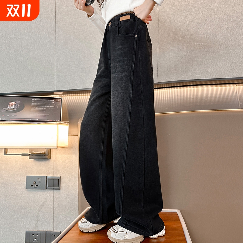 爱西娜长款牛仔阔腿裤