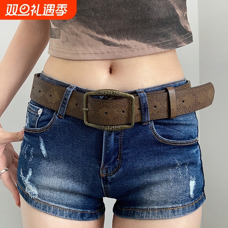 腰带女牛仔裤美式高级感y2k小众装饰复古做旧新款个性民族风皮带