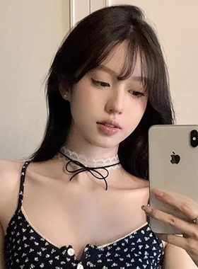 ins网红仙甜少女白色蕾丝choker项圈双层颈链短款蝴蝶结锁骨项链