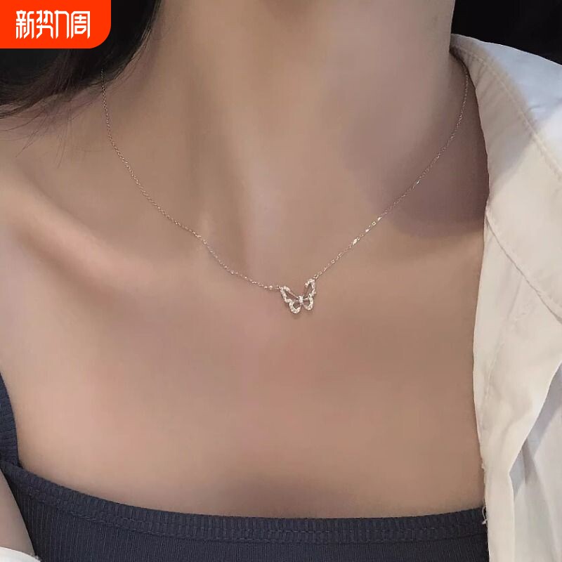 银色蝴蝶项链女轻奢小众高级冷淡风轻奢镀银锁骨链2026新款送女友
