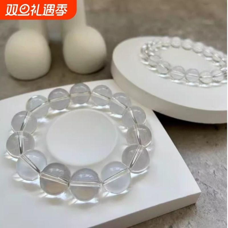 爆款仿白水晶手链单圈圆珠净体男士女款佛珠简约款手串东海水晶