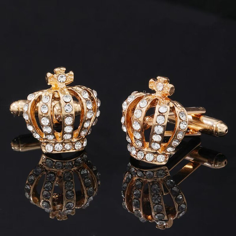 欧美热销皇冠袖扣男士商务正装衫袖口扣袖钉创意合金镶钻服饰配件