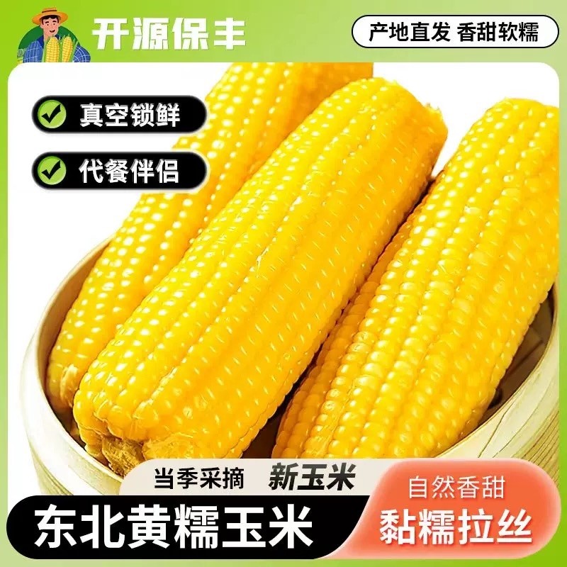 东北香甜黄糯玉米新鲜现摘真空装加热即食黏甜糯玉米无糖精代餐