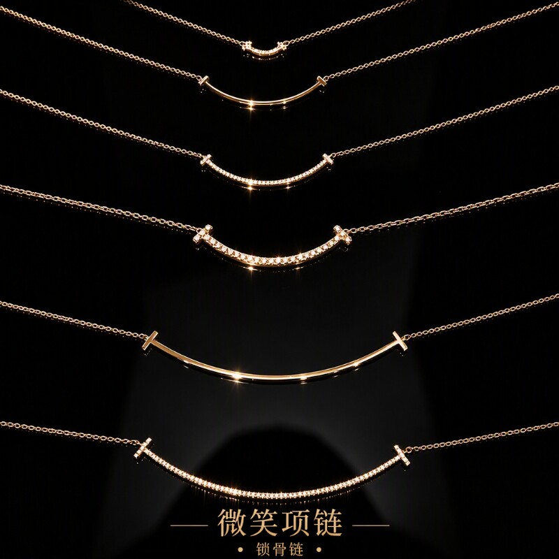 微笑项链女18K玫瑰金高级感轻奢小众气质笑脸吊坠锁骨链饰品黄金图片