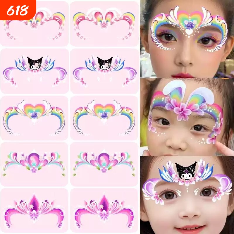 去公园彩绘脸贴可爱公主爱莎额头贴表演花钿儿童幼儿园纹身库洛米