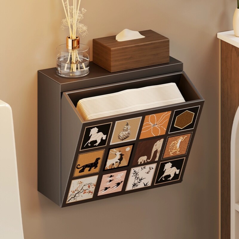 卫生间纸巾盒马桶旁姨妈巾多功能储物盒家用免打孔壁挂式收纳盒