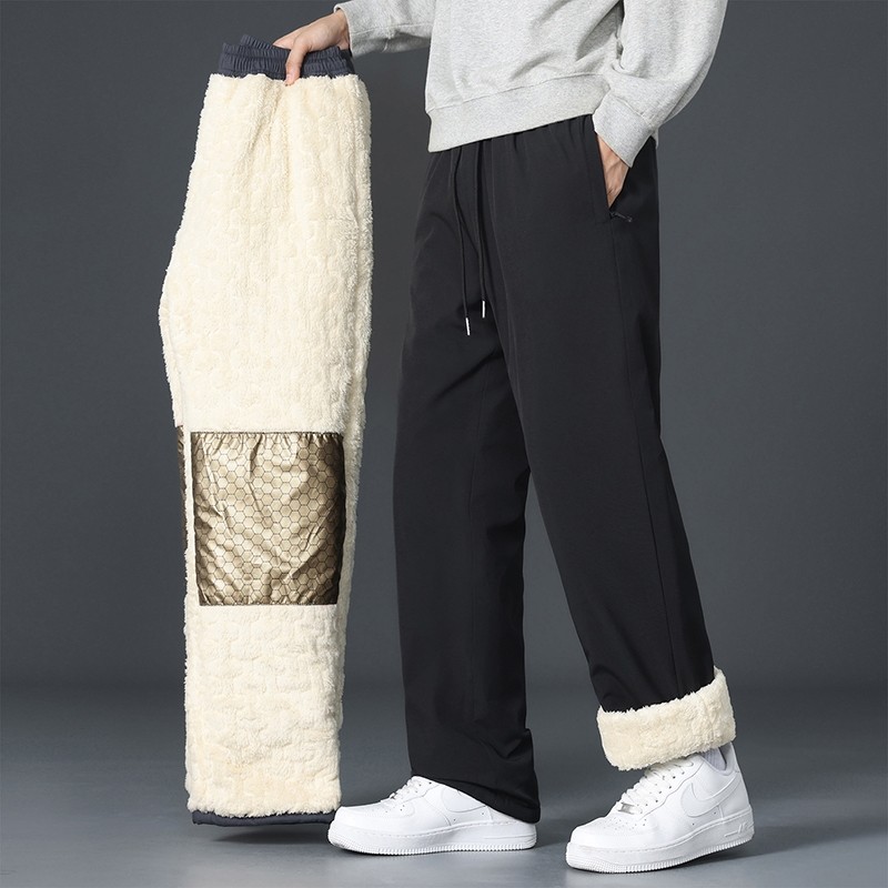 棉裤男士秋冬季加绒加厚直筒休闲长裤中老年爸爸装保暖羊羔绒裤子